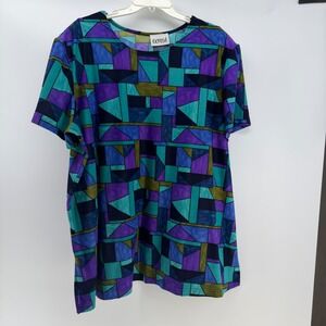 Expose Top Women 3X Multicolor Geometric Abstract Vintage 90s Retro Art To Wear